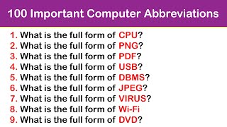 Computer Abbreviations amp Acronyms Quiz  100 Important Questions  Computer Science GK Quiz  MCQ [upl. by Lilybelle759]