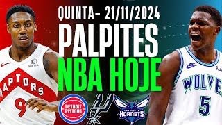 PALPITES NBA PARA HOJE 21 11 24 QUINTAFEIRA  BILHETE PRONTO [upl. by Fax]