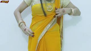 How To Drape Flat Front Style Saree  Thin Pleats Pallu Sari Wearing  Howto Wear Perfect Saree [upl. by Gemperle12]