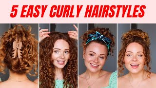 5 CUTE CURLY HAIRSTYLES  QUICK amp SIMPLE HAIRSTYLES FOR LONG CURLY HAIR [upl. by Olotrab915]