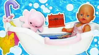 Baby Annabell doll videos for kids Toy bathtub for baby doll Learn sea creatures with baby dolls [upl. by Chi479]