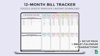 12Month Bill Tracker  Monthly amp Annual Bills  Smart Calendar  Google Sheets Template [upl. by Valoniah313]