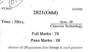 concrete technology Question paper 2021 civil 3rd semester diploma sbte bihar CONCRETE TECHNOLOGY [upl. by Lavona]