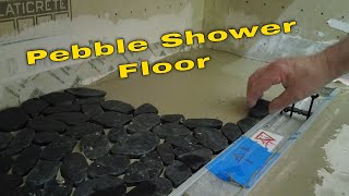 Black pebble tile shower floor Install [upl. by Essa]