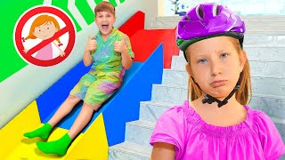 Roma and Friends Stair Slide Adventure Safety and Sharing [upl. by Puritan438]