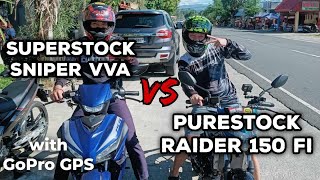 SUPERSTOCK SNIPER 155 VVA vs PURESTOCK RAIDER 150Fi  with GoPro GPS  800 meters [upl. by Naples]