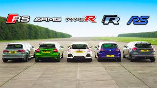 RS 3 v A45 AMG v Civic Type R v Golf R v Focus RS  DRAG amp ROLLING RACE  HeadtoHead [upl. by Sayed]