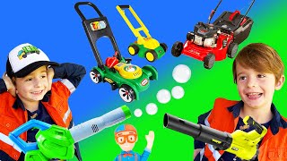 Lawn Mowers for Kids  BLiPPi Toys Leaf Blowers min min playtime [upl. by Nabois]