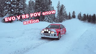 Mitsubishi EVO 5 RS full sends on snowy backroads  RAW POV [upl. by Clayson]