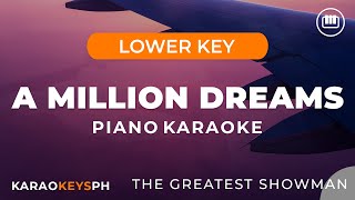 A Million Dreams  The Greatest Showman Lower Key  Piano Karaoke [upl. by Ahsinyd]