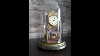 early Jahresuhrenfabrik disc pendulum 400 day clock anniversary torsion clock under glass dome [upl. by Alemak]