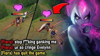 Evelynn but I only camp ONE Lane the Entire Game Enemy Fiora RAGE QUITS [upl. by Natalee]