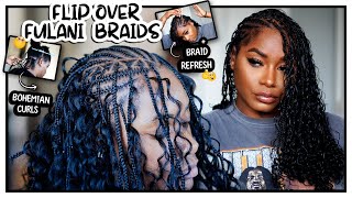 KNOTLESS FLIP OVER FULANI BRAIDS TUTORIAL  BOHEMIAN CURLS  Laurasia Andrea [upl. by Iddo]