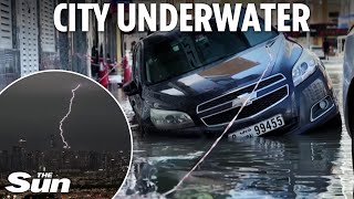 Flooded Dubai paralysed by year of rain in 24hrs as city denies cloudseeding to control weather [upl. by Benton]