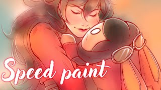 Обнимашки Эмбер  Speed paint  Genshin impact fan art [upl. by Ymiaj]