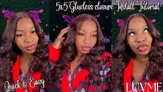 QUICK amp EASY 5x5 GLUELESS CLOSURE WIG INSTLL PRECURLED MUST HAVE 🔥 Ft LUVME HAIR [upl. by Wait902]