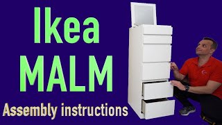 Ikea MALM Chest of 6 drawers with mirror assembly instructions [upl. by Izy]