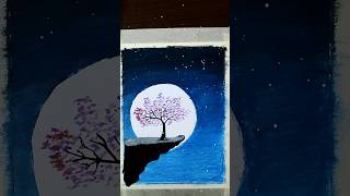 Drawing with oil pastelMoonlight night scenery drawing shorts youtubeshorts scenery [upl. by Gracye]