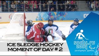 Day 2  Ice sledge hockey moment of the day  Sochi 2014 Paralympic Winter Games [upl. by Nyrroc57]