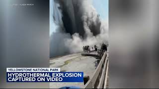 WATCH Tourists run for safety after surprise eruption in Yellowstone [upl. by Aisorbma395]