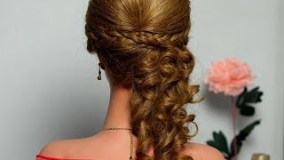 Curly half up half down hair tutorial hairstyle with braids [upl. by Aihsad339]