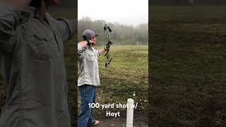 100 yard shot with a Hoyt Pro Defiant 34 archery hunting hoytarchery eastonarchery [upl. by Aissyla]