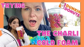 REVIEWING DUNKIN DONUTS THE CHARLI COLD FOAM CHARLI DAMELIO DUNKIN DONUTS DRINK [upl. by Lirrad]