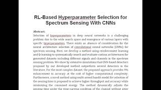 RL Based Hyperparameter Selection for Spectrum Sensing With CNNs [upl. by Selrac]