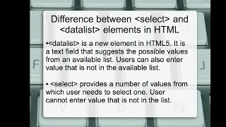 HTML Datalist and Select Difference between Datalist and Select Elements in HTML [upl. by Ikkiv]