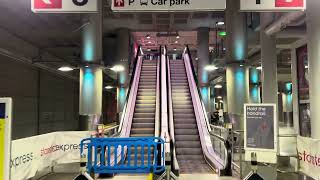 London Stansted Airport 2x OampK Escalator up from Railway Station to Terminal  Departures end [upl. by Vidovik807]