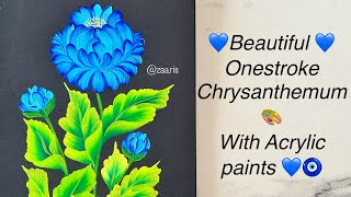 💙🧿Beautiful Onestroke Chrysanthemum Flower painting with acrylic paints 🎨💙 [upl. by Larok]