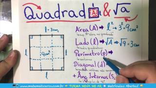 ⏱ QUADRADO  Área Lado Perímetro Diagonal Ângulos 👉 Minuto Matemática [upl. by Necaj]