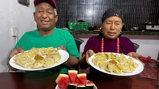 Father in law and mother in law eating chicken momo panir momowatermilon [upl. by Athey981]