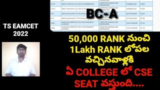 TS EAMCET 2022 RANK VS SEAT50000 TO 100000 RANK COLLEGES LISTtseamcet2022 eamcet2022 rsacademy [upl. by Cacia]