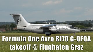 Formula One Management Avro RJ70 takeoff  Flughafen Graz  GOFOA [upl. by Bendick]