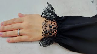 خياطة و تفصيل ردن  كم  بدانتيل  ردن فصال اسود لمحرم  Cut and sew a sleeve with lace and button [upl. by Deirdre]