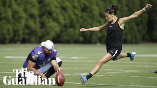 US footballer Carli Lloyd scores 55yard field goal at NFL practice [upl. by Ennadroj]