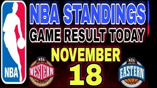 NBA STANDINGS TODAY NOV 18 2024  GAME RESULT  GAME SCHEDULES [upl. by Zetra]