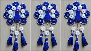 Diy easy woolen peacock flower wall hanging craftWoolen wall hanging craftPeacock craftSJcraft [upl. by Aikmat]