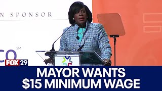 Mayor Cherelle Parker calls for minimum wage increase city workers to return in person [upl. by Aniala]