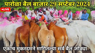 पारोळा बैल बाजार live 🔴 29 सप्टेंबर 2024  एकाच मुकरदमने मागितल्या सर्व बैल जोड्या 😱 [upl. by Philip]