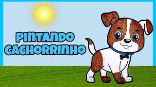 Cachorro fofinho desenho animado infantil pintando desenhos com tinta brincadeiras pra crianças kids [upl. by Safko]