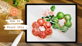 Create Beautiful Watercolor Mochi Donuts in Procreate  Paint with me with free lineart [upl. by Hourigan]