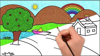 ✏️How to Draw Beautiful Scenery for Kids🎨  Simple Drawing amp Coloring Tutorial  Chiki Art Hindi [upl. by Reve]