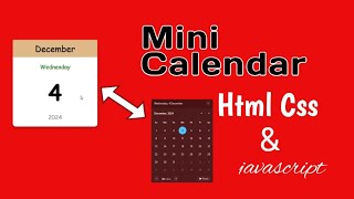 Mini Calendar using html Css and JavascriptMini Calculator project [upl. by Odey836]