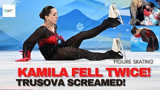 Russian figure skater KAMILA VALIEVA FALLS twice and breaks down in TEARS during free skate routine [upl. by Nhguahs]