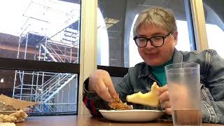 Man In Jean Jacket Eats Fried Chicken And Vegetables [upl. by Buchanan]