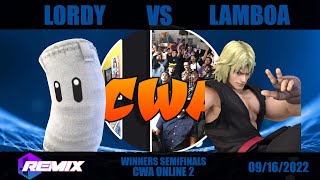 Lordy Sandbag vs Lamboa RobinKen  CWA Remix Online 2  Winners Semifinals  Project M Remix [upl. by Adnorahs498]