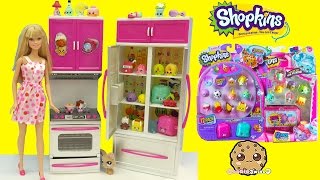 Shopkins Season 5  4 Unboxing with Surprise Blind Bags in Barbie Fridge  Cookieswirlc [upl. by Imoen558]