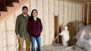 SPRAY FOAM INSULATING Our OFFGRID House in the WOODS [upl. by Germaun18]